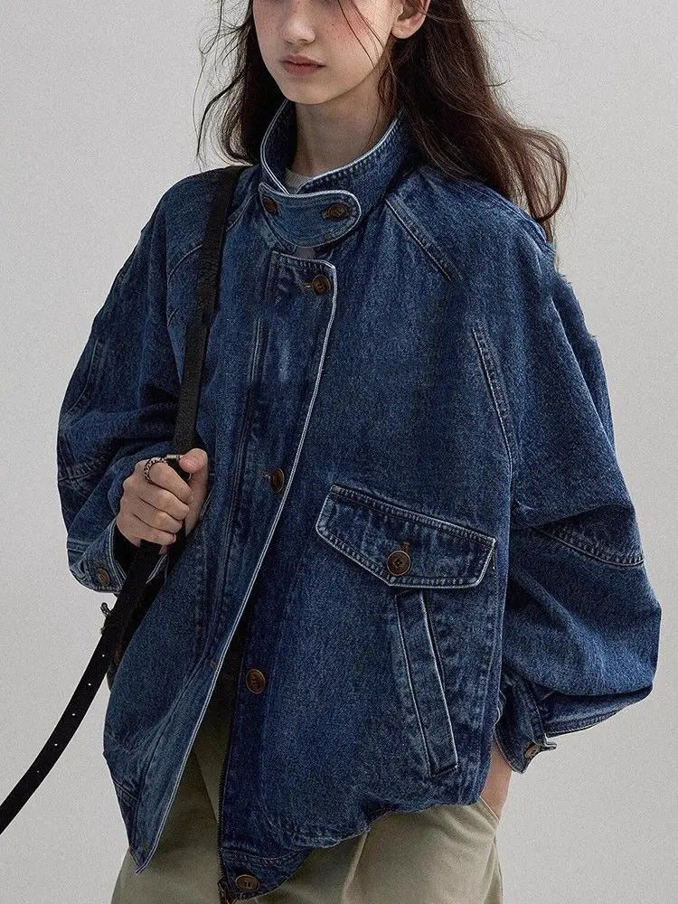 Amerika Yüksək Ucuz Denim Pencək Qadın Retro