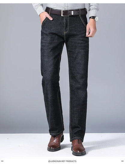 Men's Casual Stretch Jeans - Classic Blue & Black Denim