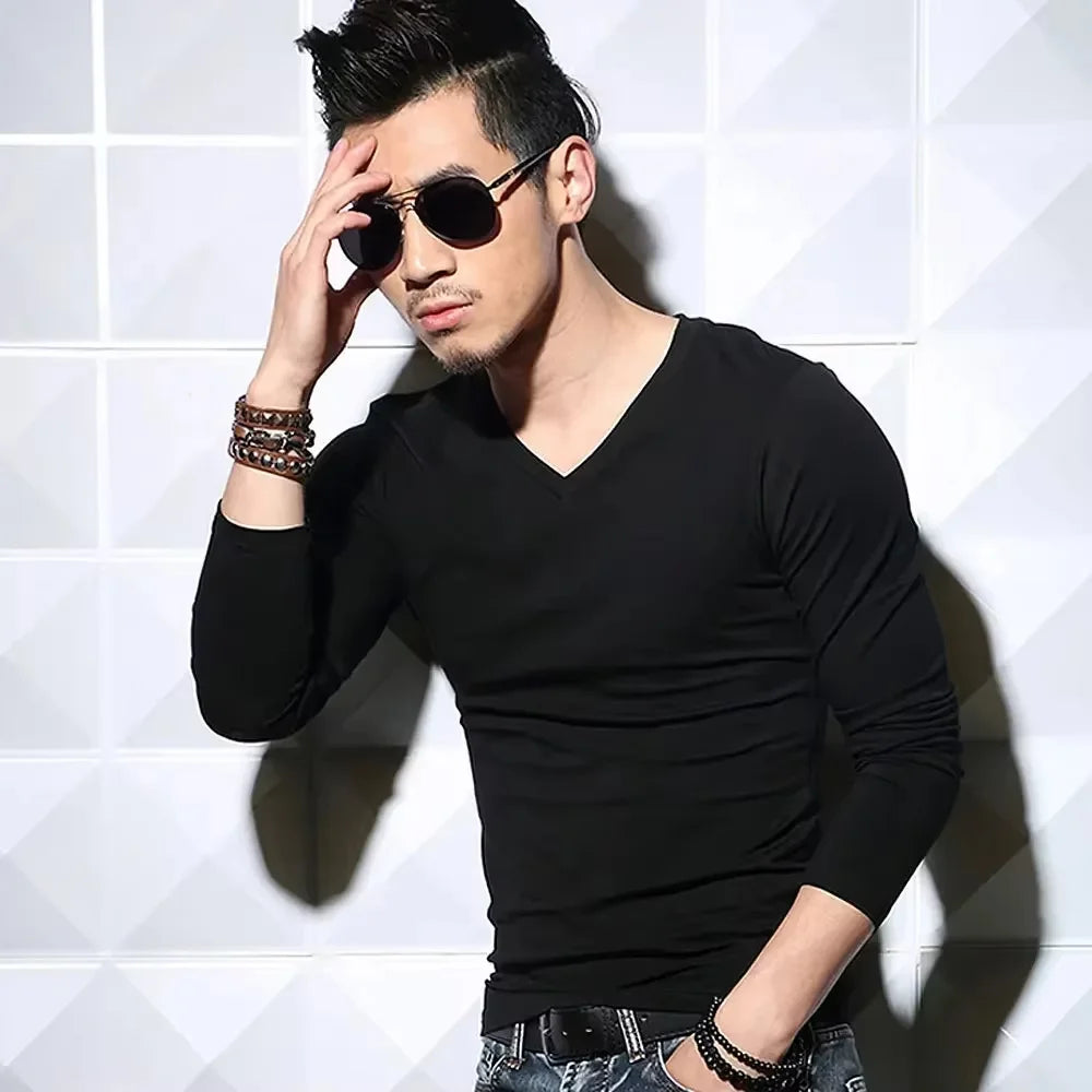 Men's Slim Fit V-Neck Polyester T-Shirt 2026