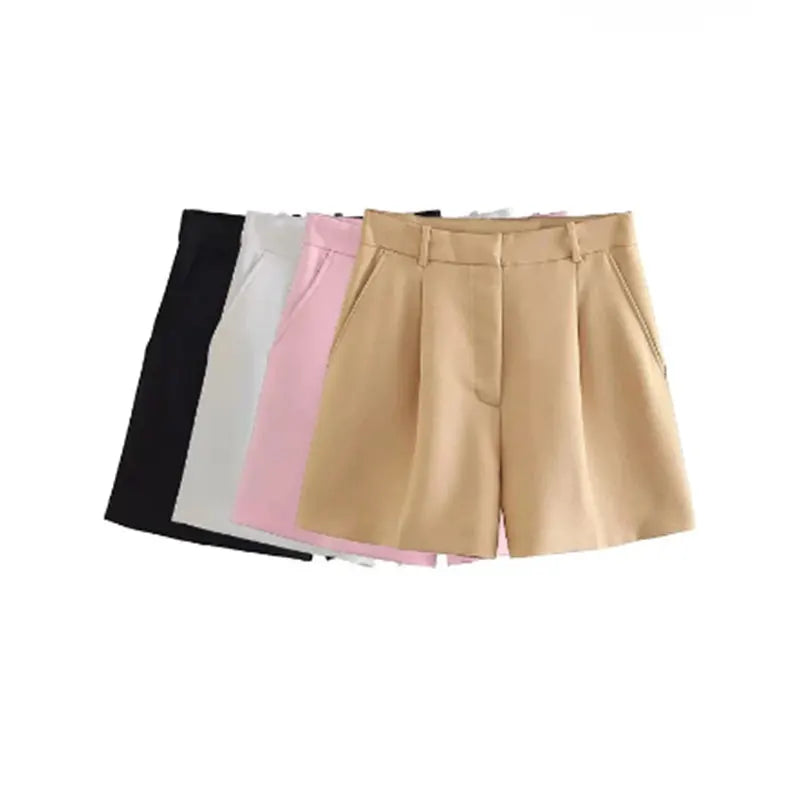 Women's Bermuda Shorts - Vintage High Waist Side Pocket Shorts