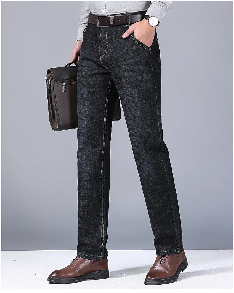 Men's Casual Stretch Jeans - Classic Blue & Black Denim