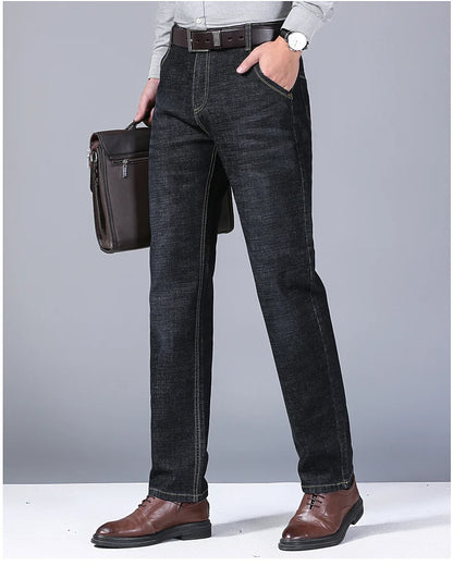 Men's Casual Stretch Jeans - Classic Blue & Black Denim