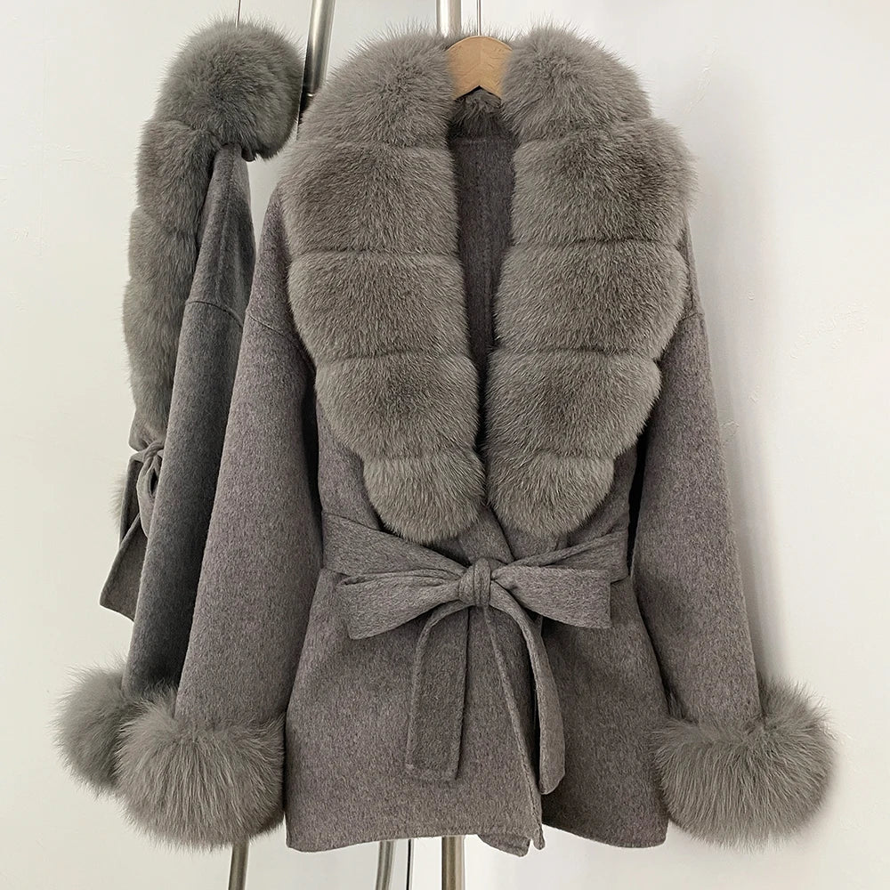 Women's Luxury Winter Coat - Wool with Real Fur Trim