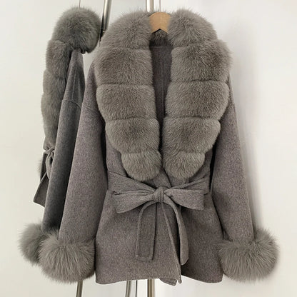 Women's Luxury Winter Coat - Wool with Real Fur Trim