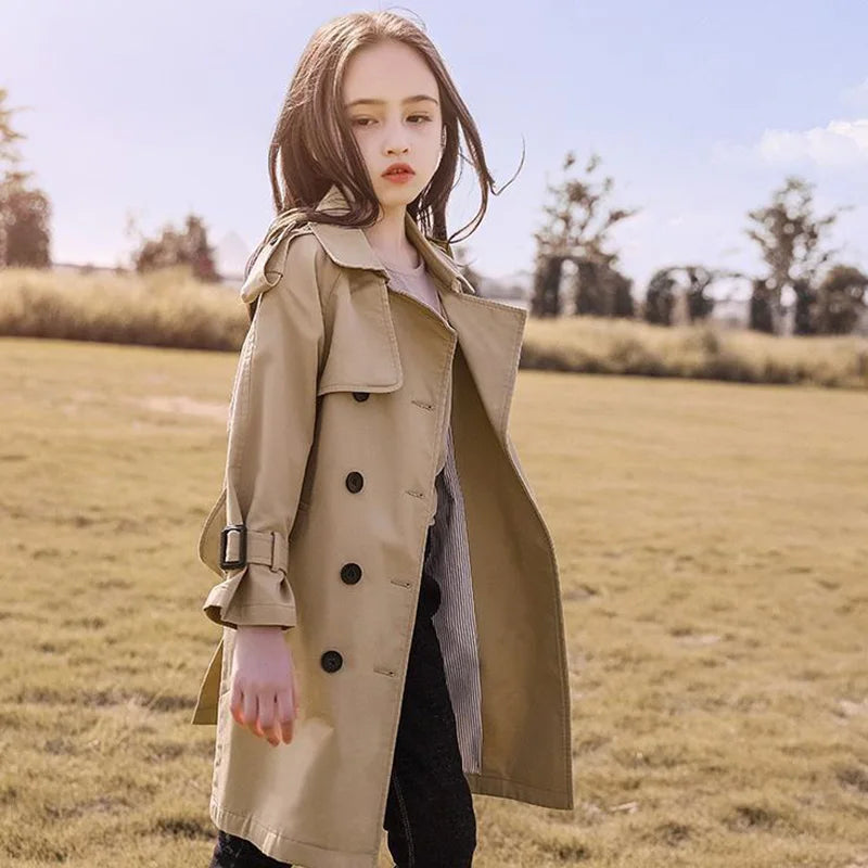 Girls Windbreaker Trench Coat - Kids Mid-Length 3-14 Years