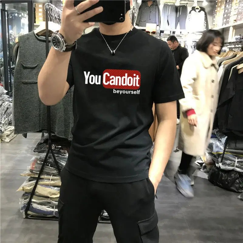 Kişi Üçün T-shirt Kişi Köynəkləri Qara 100% Pambıq Ağ Geyim Üst Hərfli Küçə Geyimi Dairəvi Yaxa Vintage Rok Yüksək Keyfiyyətli Loqosuz