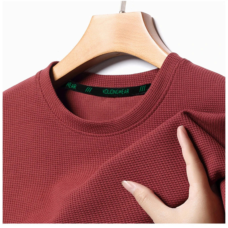 Men's Waffle Round Neck Long Sleeve T-Shirt 4XL