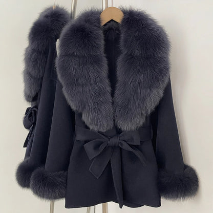 Women's Luxury Winter Coat - Wool with Real Fur Trim