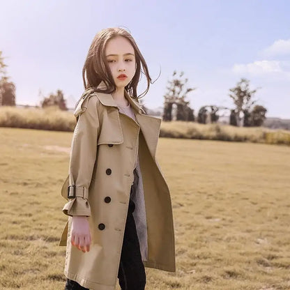 Girls Windbreaker Trench Coat - Kids Mid-Length 3-14 Years
