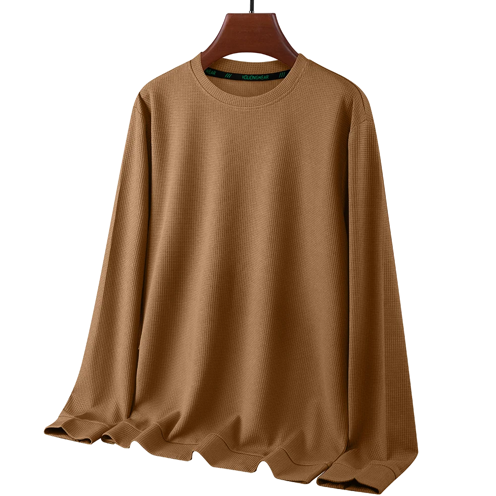 Men's Waffle Round Neck Long Sleeve T-Shirt 4XL