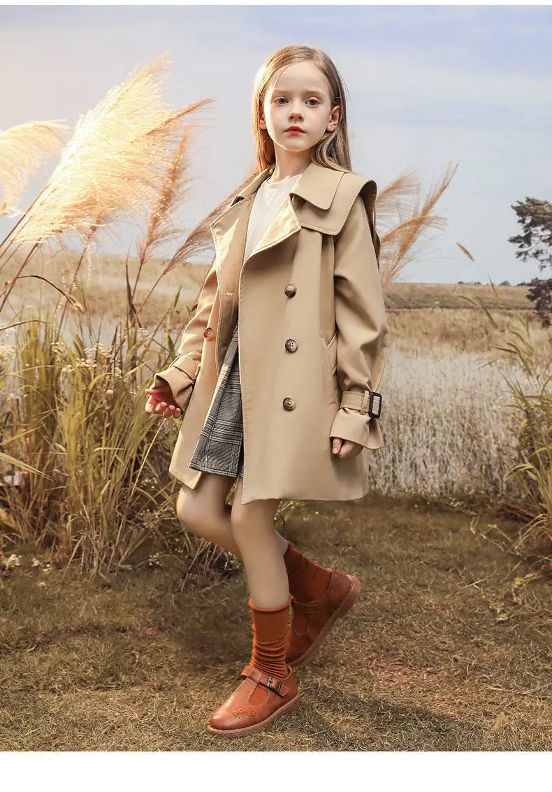 Girls Windbreaker Trench Coat - Kids Mid-Length 3-14 Years