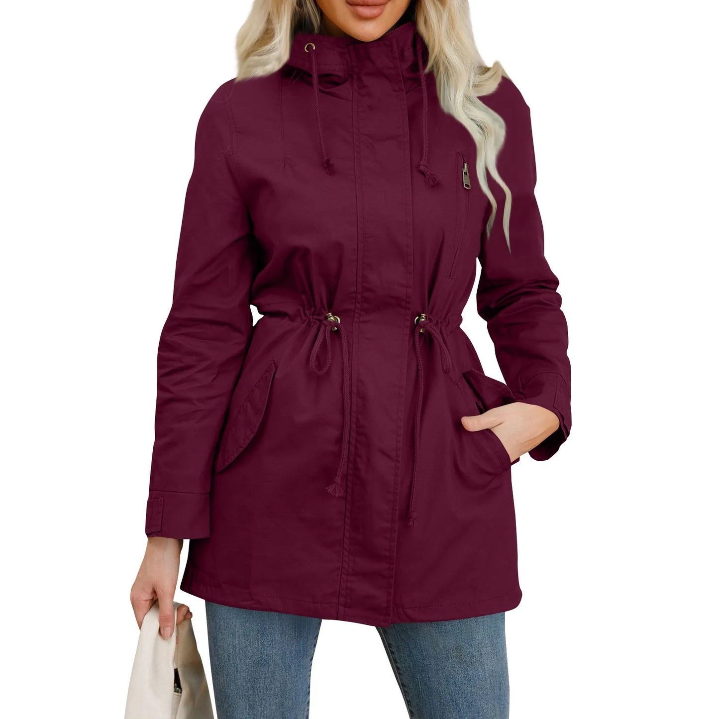 Women Hooded Trench Coat Spring Autumn Outdoor