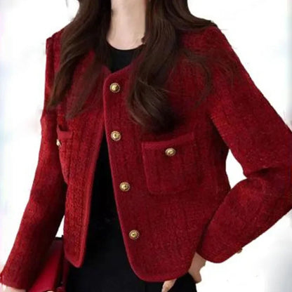 Women's Jacket 2026 Spring Autumn Red Tweed Small Fragrance