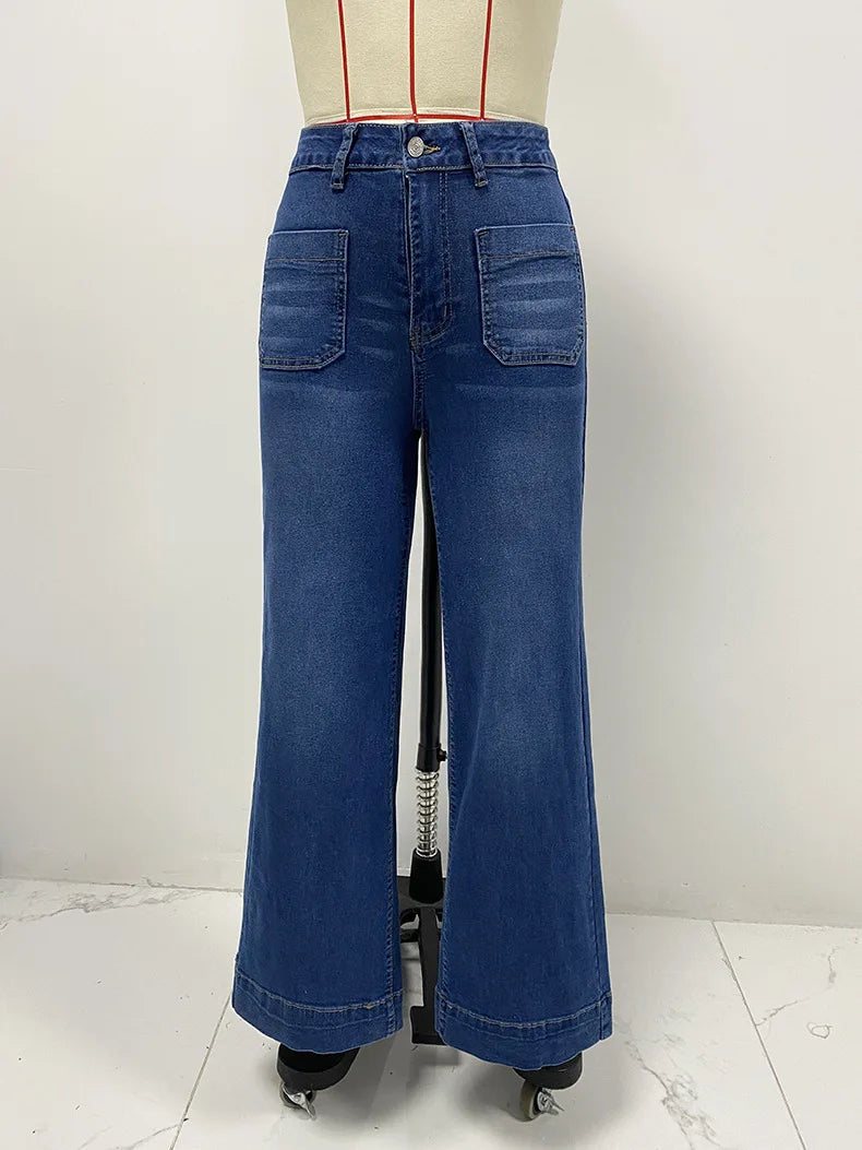 Women's High-Waisted Jeans 2025 Spring Wide-Leg Retro