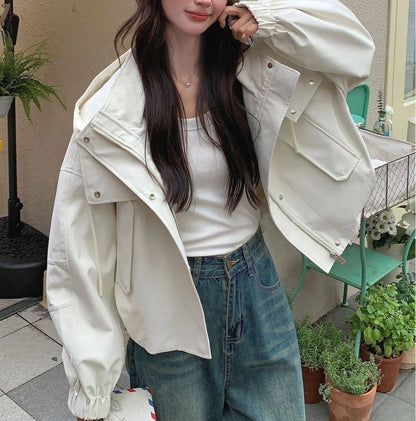 Workwear Hooded Jacket Women Short Jacket Autumn 2025 Casual