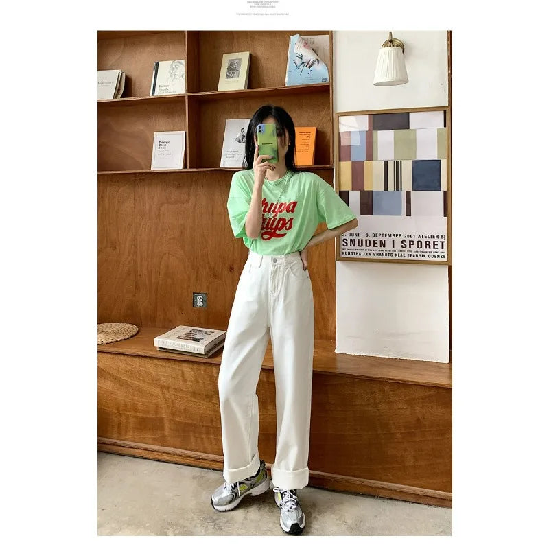 Women Denim Jeans 2025 Autumn Winter High Waist Wide Leg