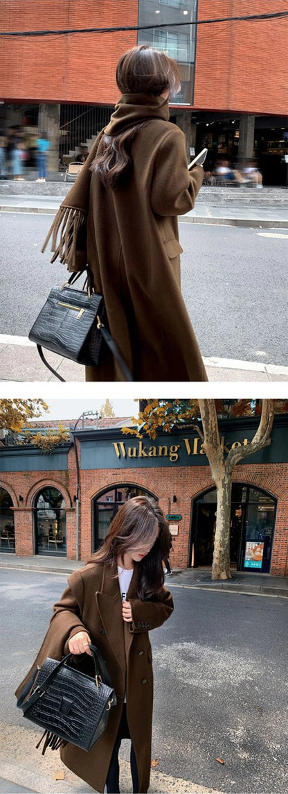Women's Y2K Faux Wool Coat - Double Breasted Winter Jacket
