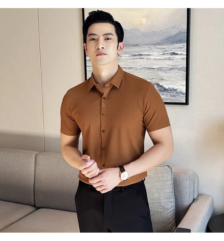 Men's Embroidered Striped Business Shirt