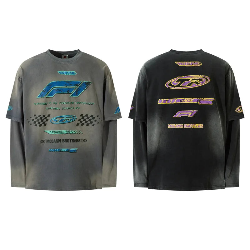 Men's Y2K Harajuku Vintage Washed Long Sleeve T-Shirt