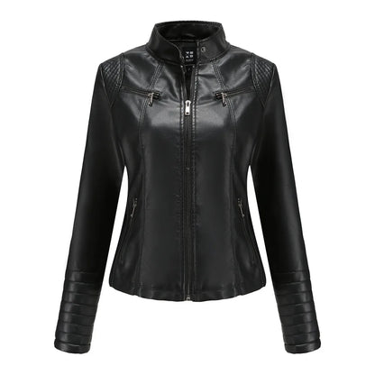 Women's Faux Leather Motorcycle Jacket - Purple & Black Moto Biker Coat