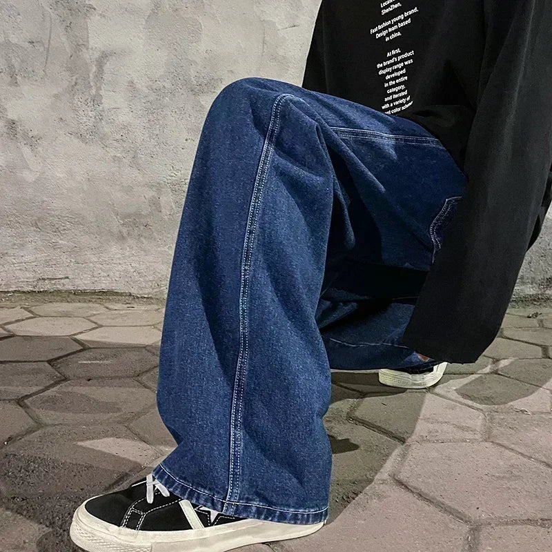 Men's Wide Leg Baggy Jeans - Korean Street Style Loose