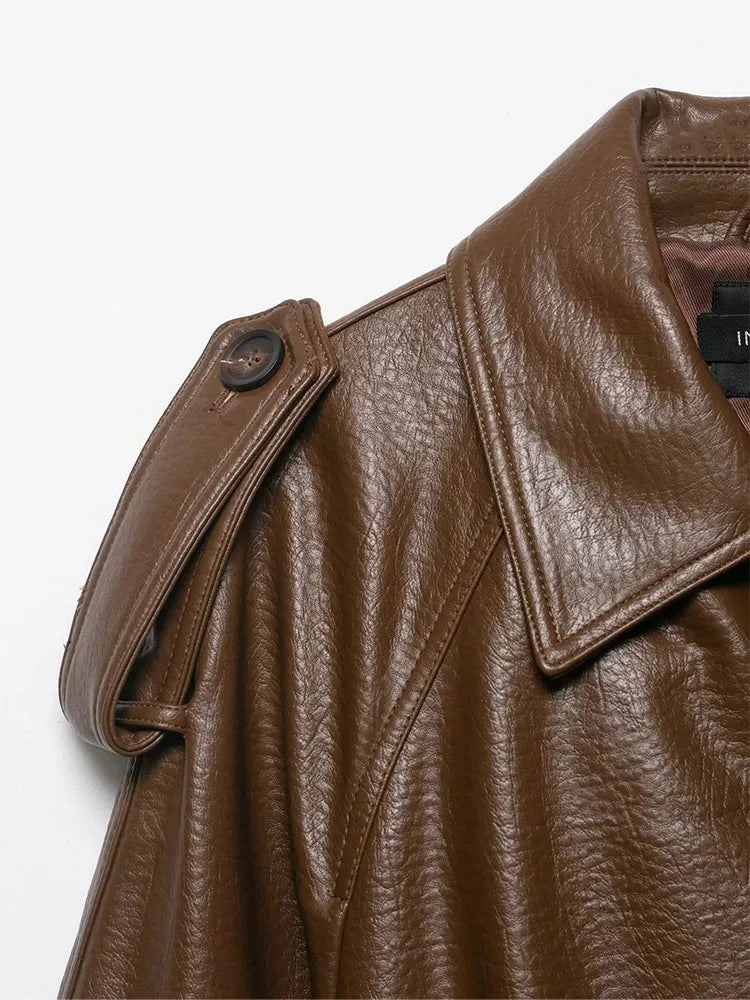 Women Faux Leather Jackets Women's With Belt Coat Outwear Streetwear Fashion Elegant Female Jackets Trench Coat