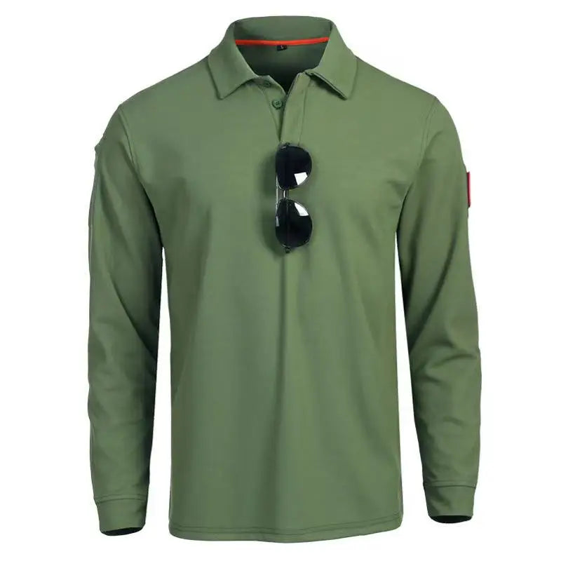 Men's Tactical Military Sport Long Sleeve Shirt Lapel Breathabl Quick Dry Tops Hiking Camping Climbing Tees Sweatershirt Elastic