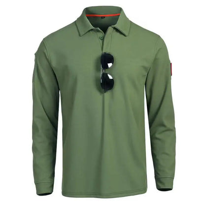 Men's Tactical Military Sport Long Sleeve Shirt Lapel Breathabl Quick Dry Tops Hiking Camping Climbing Tees Sweatershirt Elastic
