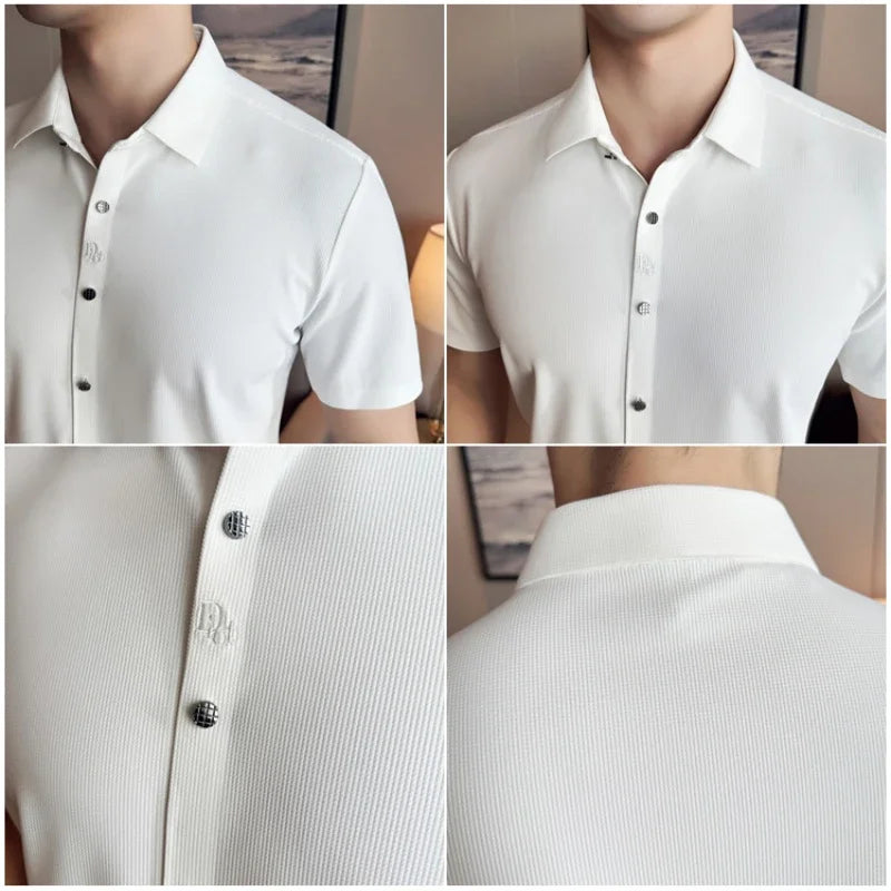 Men's Embroidered Striped Business Shirt