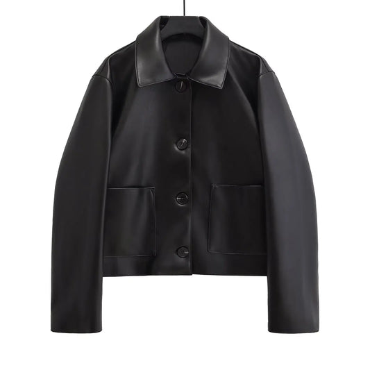 Women's Autumn Leather PU Imitation Leather Loose Black Jacket Motorcycle Coat Autumn Fashion Jackets