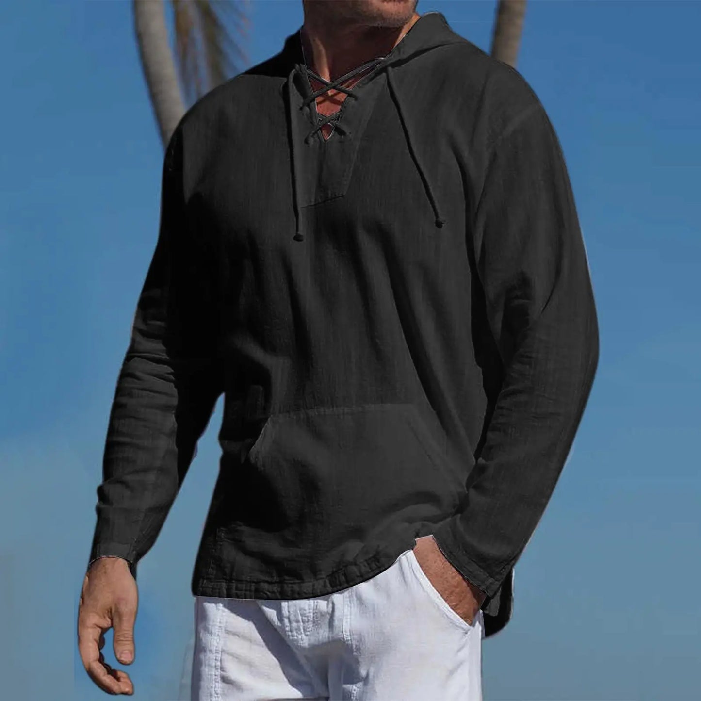 Men's Cotton Linen Hooded Sports Shirt
