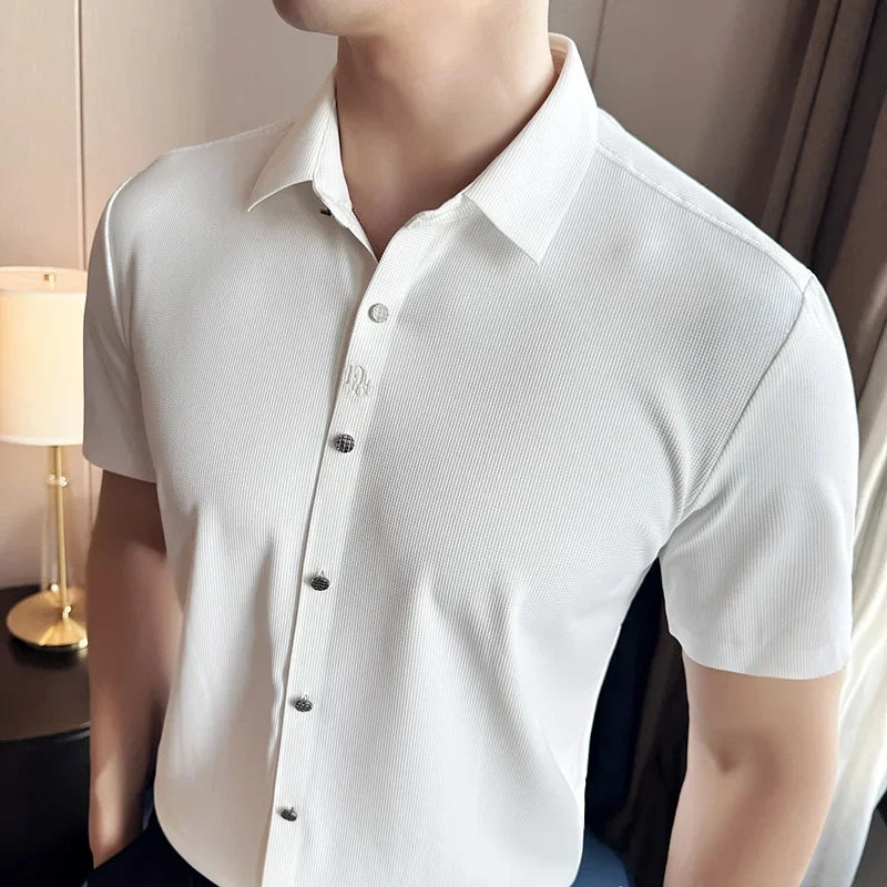 Men's Embroidered Striped Business Shirt