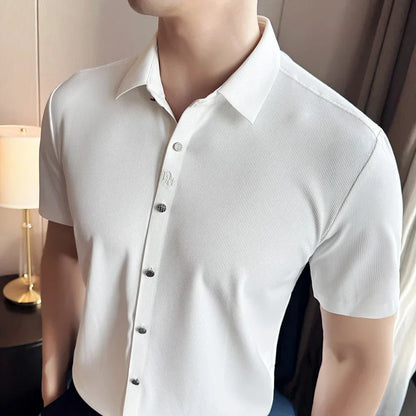 Men's Embroidered Striped Business Shirt