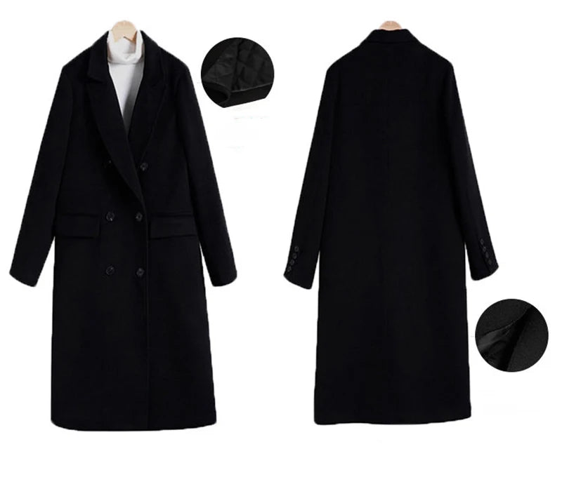 Women's Y2K Faux Wool Coat - Double Breasted Winter Jacket