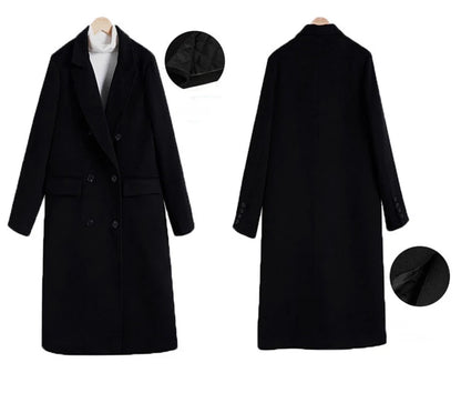 Women's Y2K Faux Wool Coat - Double Breasted Winter Jacket