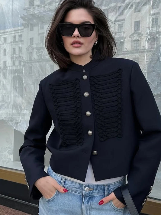 Retro Denim Military Jacket Women 2026