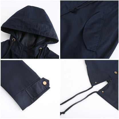 Women Hooded Trench Coat Spring Autumn Outdoor