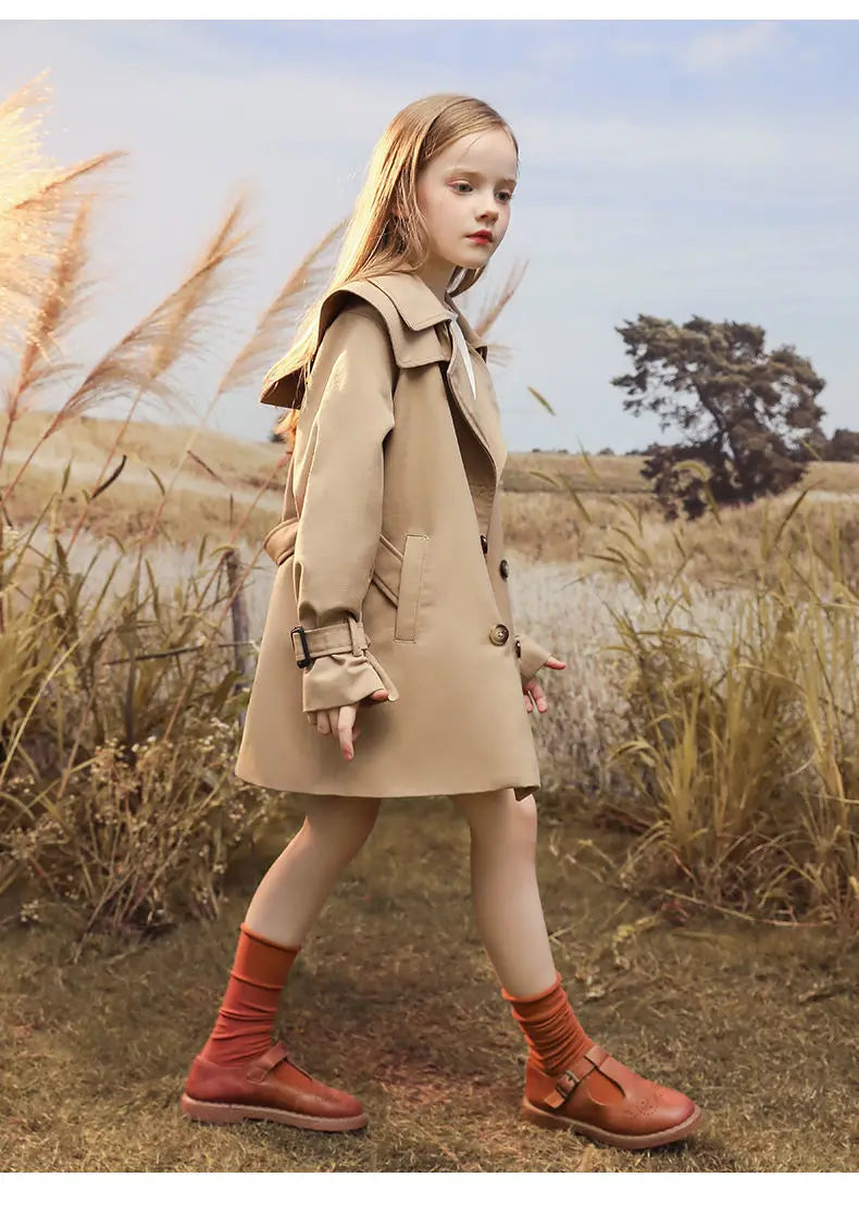 Girls Windbreaker Trench Coat - Kids Mid-Length 3-14 Years