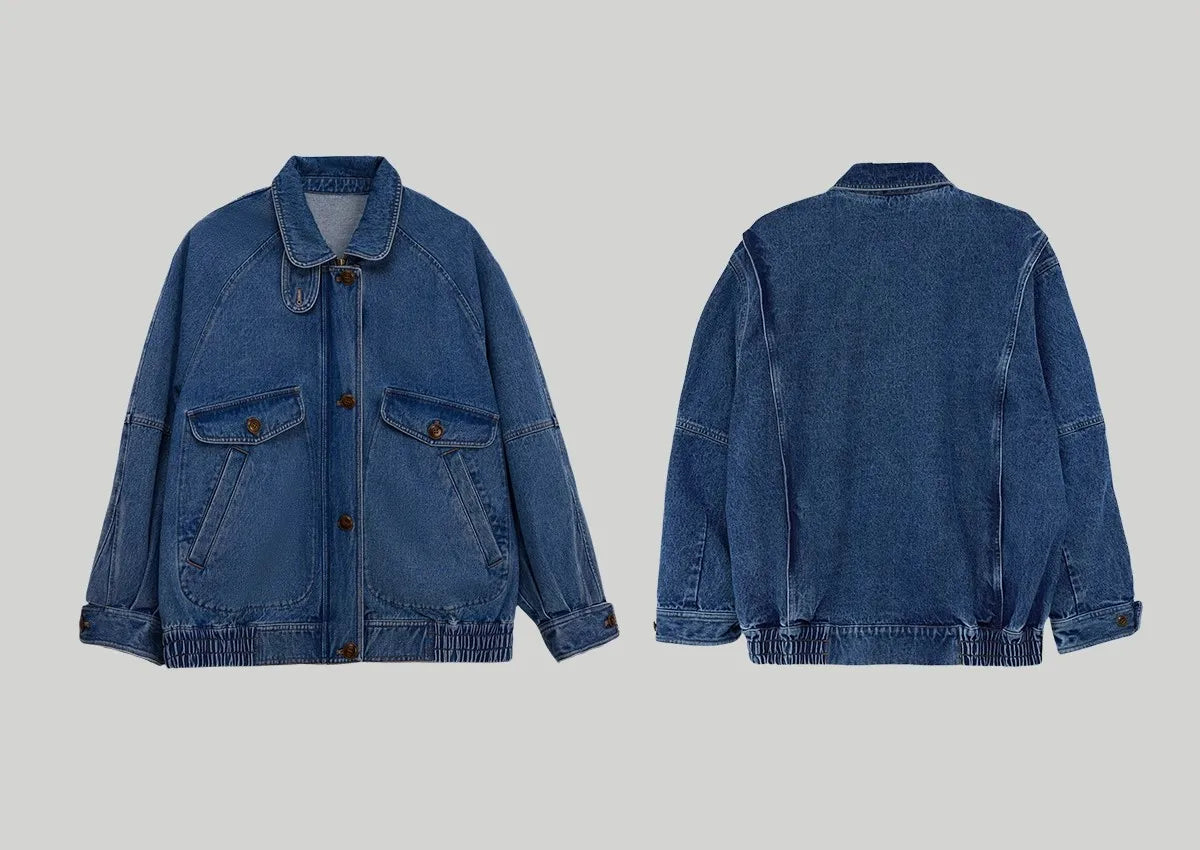 Amerika Yüksək Ucuz Denim Pencək Qadın Retro
