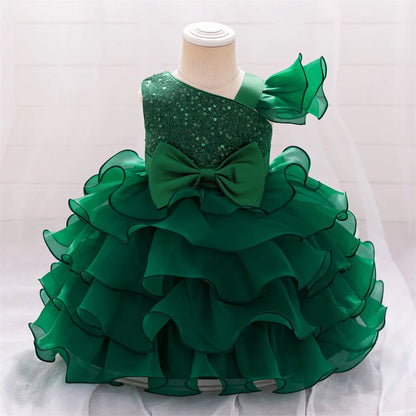 Flower Girls Wedding Bridesmaid Party Dress Kids Sequin Princess Gown For Baby Toddler 1st Birthday Bow Clothes Evening Costumes