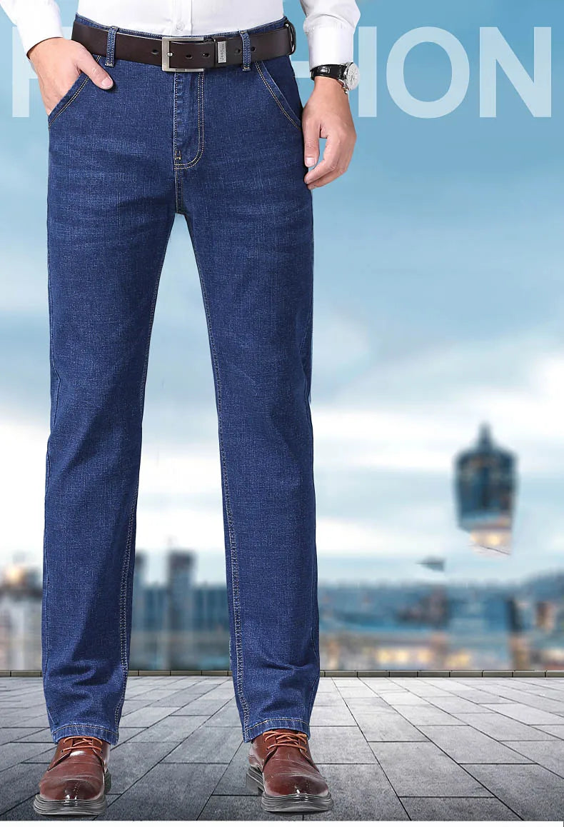 Men's Casual Stretch Jeans - Classic Blue & Black Denim