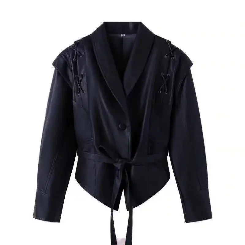 Autumn and Winter Faux Leather Jackets for Women 2025 Chic Dropped Shoulder PU Jacket Coat Casual Office Lady Blouses