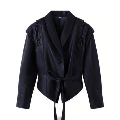 Autumn and Winter Faux Leather Jackets for Women 2025 Chic Dropped Shoulder PU Jacket Coat Casual Office Lady Blouses