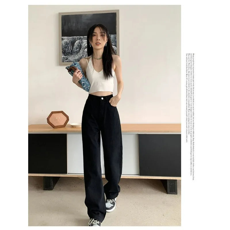 Women Denim Jeans 2025 Autumn Winter High Waist Wide Leg