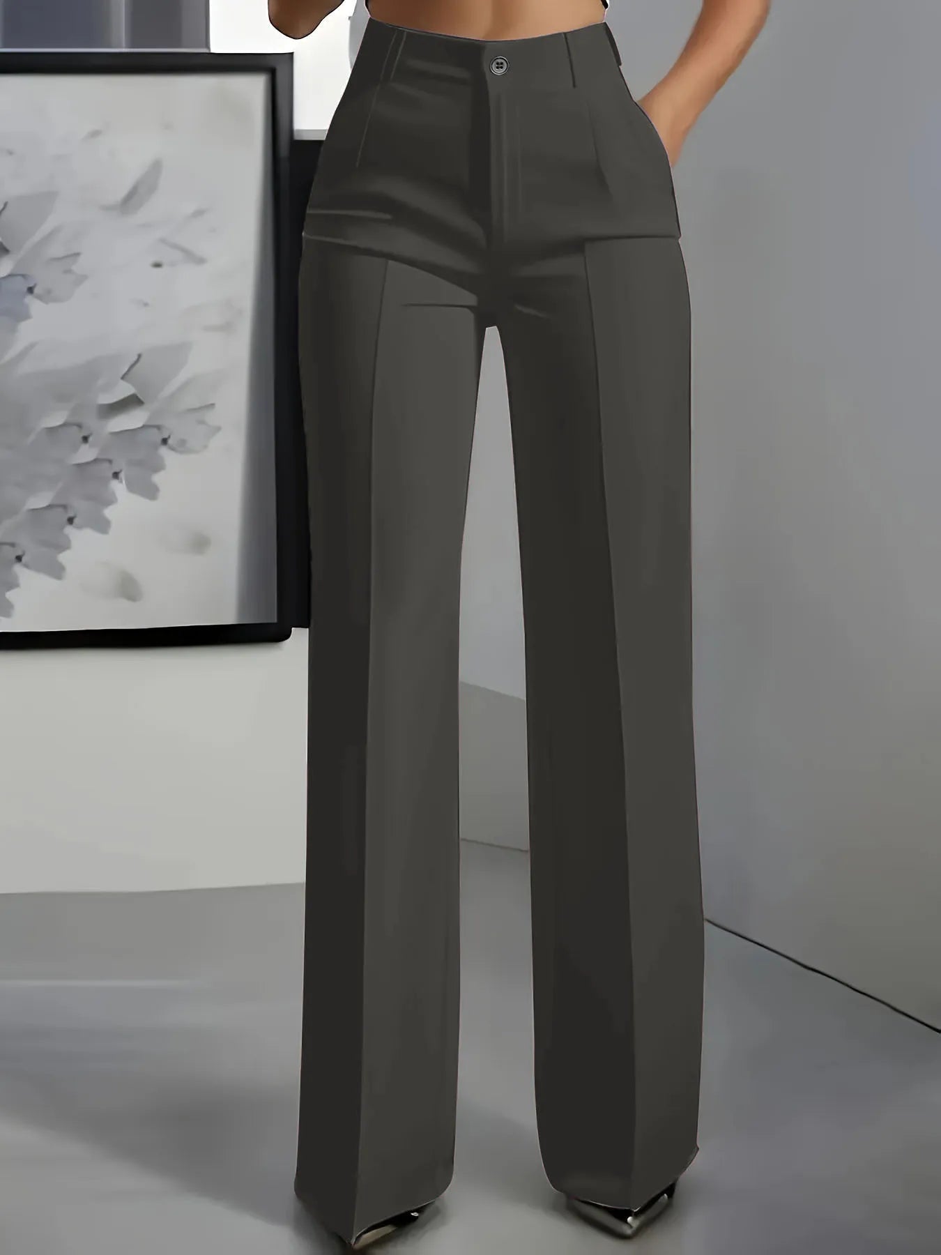 Women's High Waist Dress Pants Flowy Straight Leg