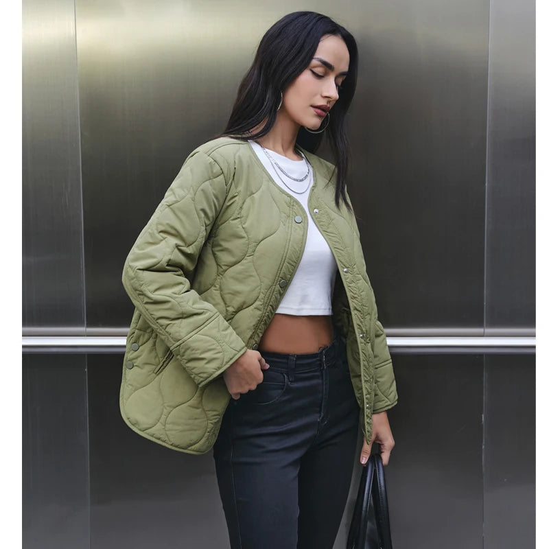 Women's Black Quilted Jacket - Padded Demi-Season Winter