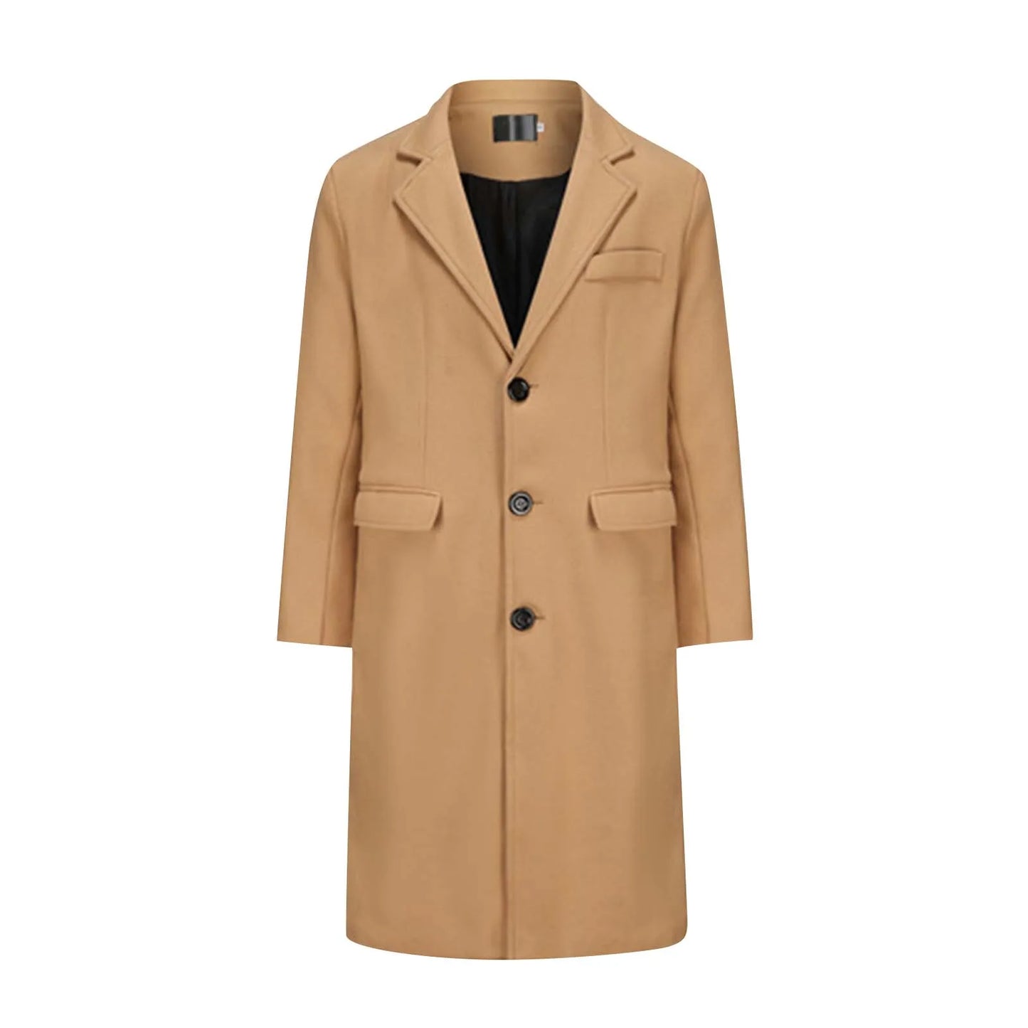 Men's Long Trench Coat - Slim-Fit Wool Jacket
