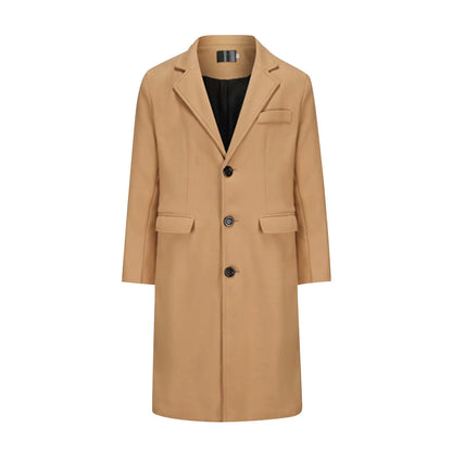 Men's Long Trench Coat - Slim-Fit Wool Jacket