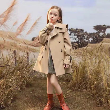 Girls Windbreaker Trench Coat - Kids Mid-Length 3-14 Years