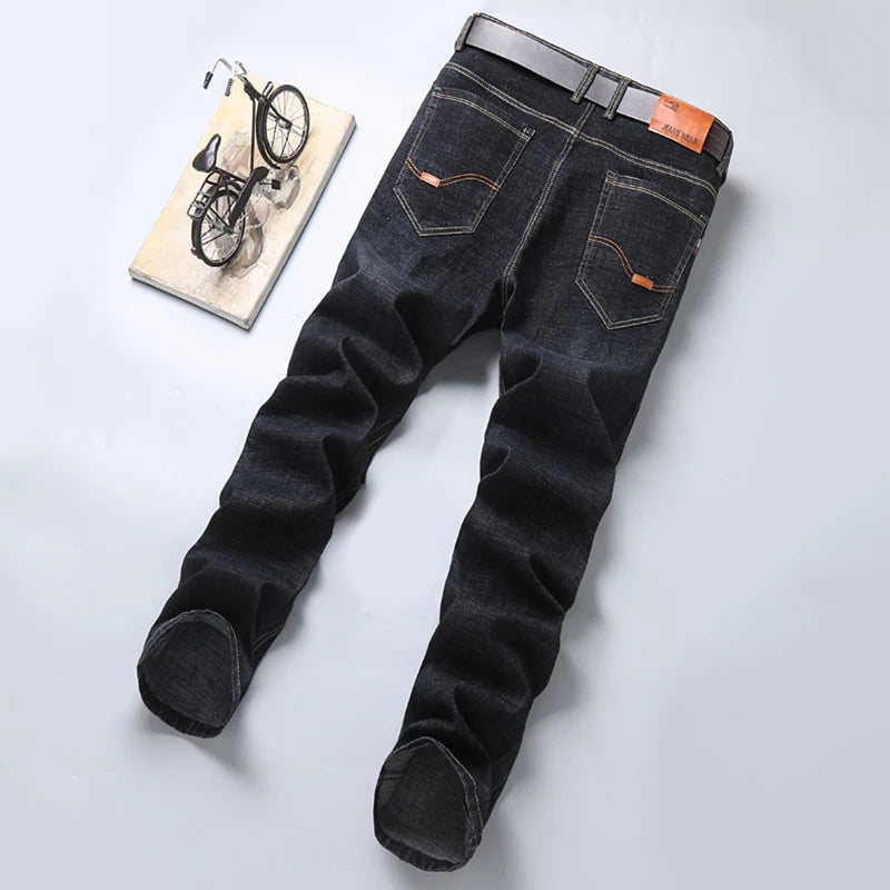 Men's Casual Stretch Jeans - Classic Blue & Black Denim